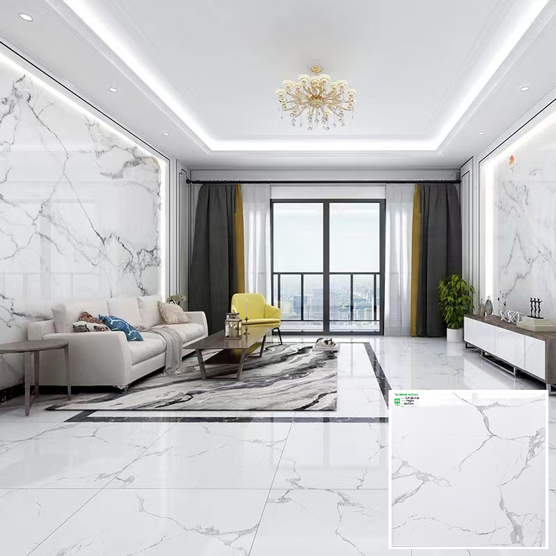 La piastrella per pavimento 600x600 della porcellana ha lucidato la progettazione di marmo bianca di superficie lustrata di sguardo di Carrara