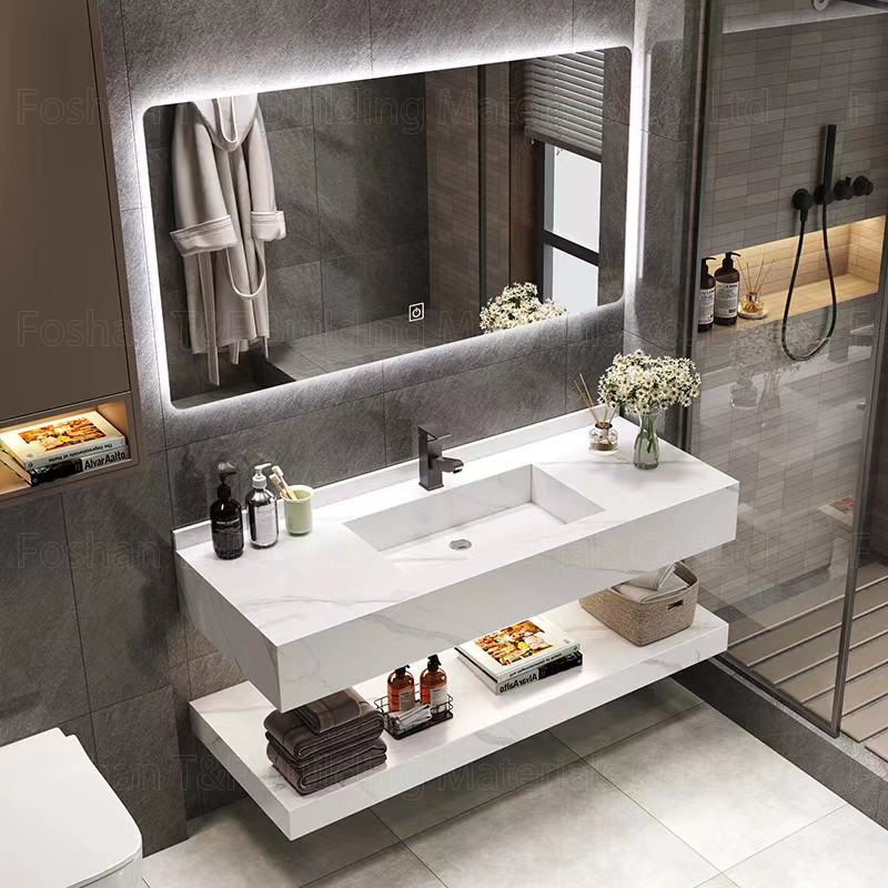 Le unità di vanità del bagno dell'OEM hanno sinterizzato il bacino di pietra del controsoffitto hanno condotto i Governi di stoccaggio dello specchio