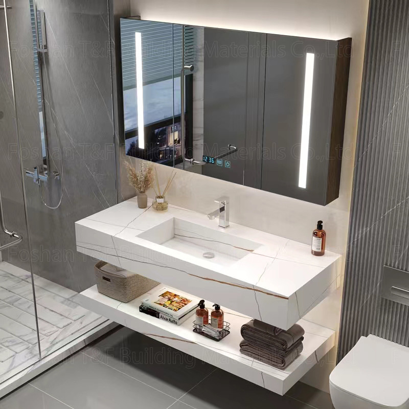 Le unità di vanità del bagno dell'OEM hanno sinterizzato il bacino di pietra del controsoffitto hanno condotto i Governi di stoccaggio dello specchio