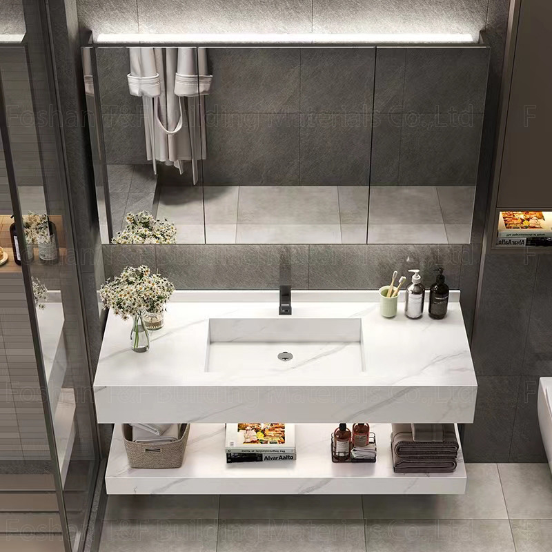 Le unità di vanità del bagno dell'OEM hanno sinterizzato il bacino di pietra del controsoffitto hanno condotto i Governi di stoccaggio dello specchio