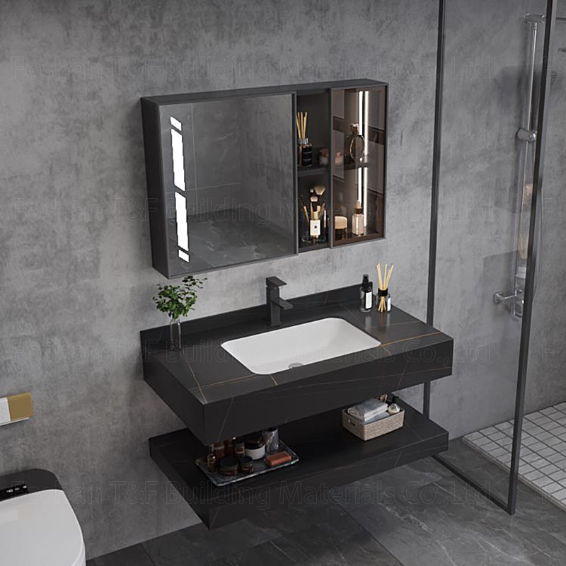 La vanità di marmo moderna del bagno dell'hotel ha sinterizzato il Governo di pietra Smart del lavandino del bacino ha condotto lo specchio