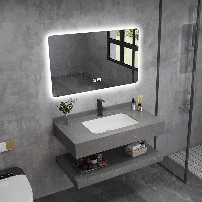La vanità di marmo moderna del bagno dell'hotel ha sinterizzato il Governo di pietra Smart del lavandino del bacino ha condotto lo specchio