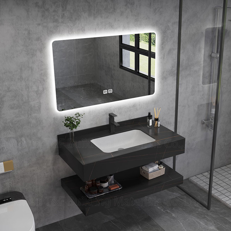 La vanità di marmo moderna del bagno dell'hotel ha sinterizzato il Governo di pietra Smart del lavandino del bacino ha condotto lo specchio