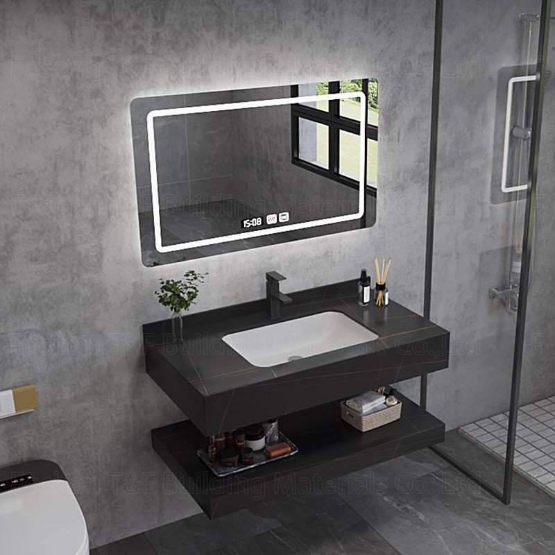 La vanità di marmo moderna del bagno dell'hotel ha sinterizzato il Governo di pietra Smart del lavandino del bacino ha condotto lo specchio