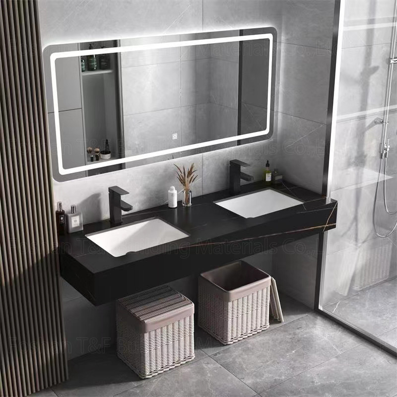 La vanità di marmo moderna del bagno dell'hotel ha sinterizzato il Governo di pietra Smart del lavandino del bacino ha condotto lo specchio