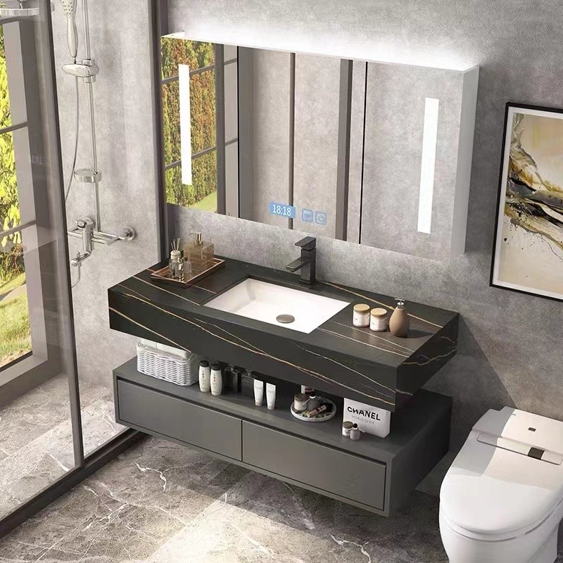 Minimalista moderno europeo di legno solido della mobilia dei Governi di vanità del bagno con il singolo lavandino