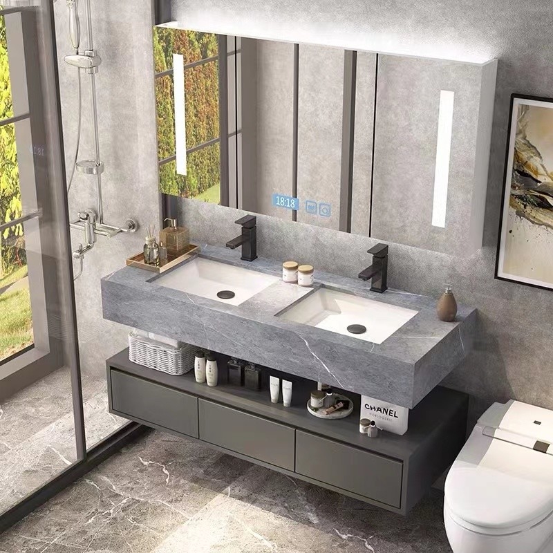 Minimalista moderno europeo di legno solido della mobilia dei Governi di vanità del bagno con il singolo lavandino