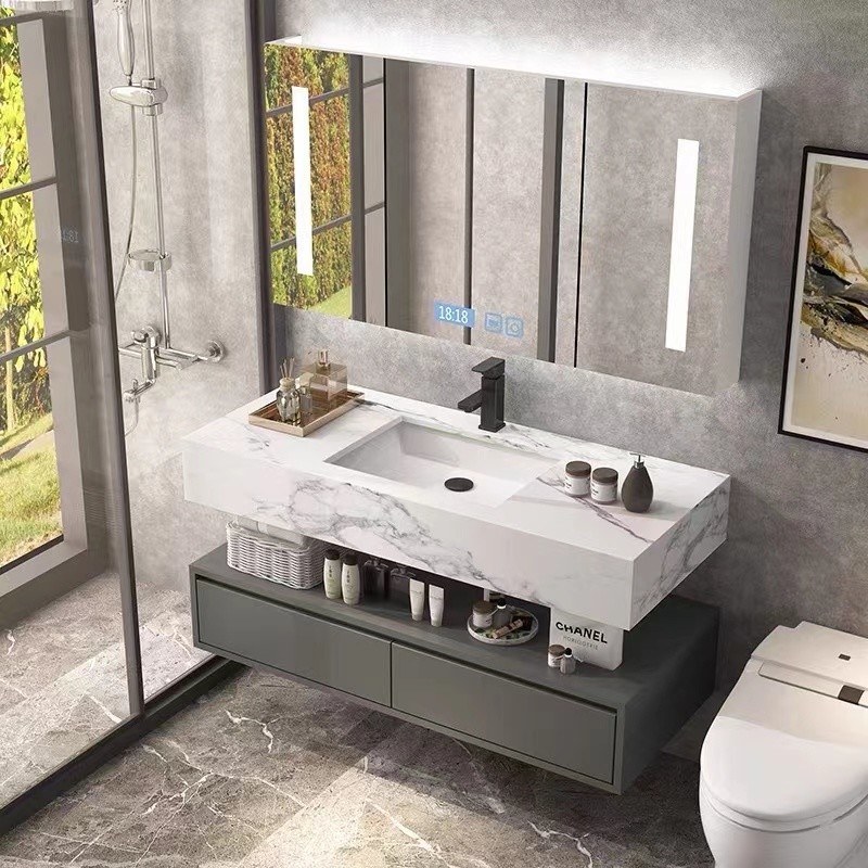 Minimalista moderno europeo di legno solido della mobilia dei Governi di vanità del bagno con il singolo lavandino