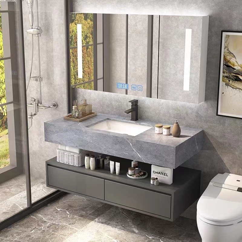 Minimalista moderno europeo di legno solido della mobilia dei Governi di vanità del bagno con il singolo lavandino