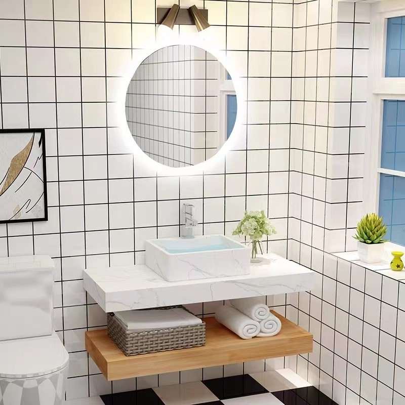 Modello europeo Wood Color del bagno di vanità del Governo fissato al muro impermeabile dello specchio