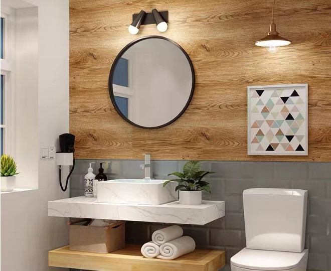 Modello europeo Wood Color del bagno di vanità del Governo fissato al muro impermeabile dello specchio