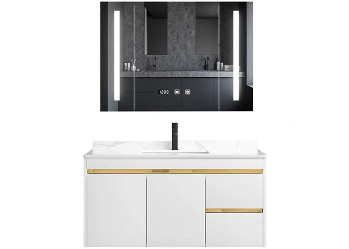 Governo di bagno di legno di superficie solido del pannello del lavabo delle nuove di progettazione del bagno della stanza unità bianche di vanità con lo specchio