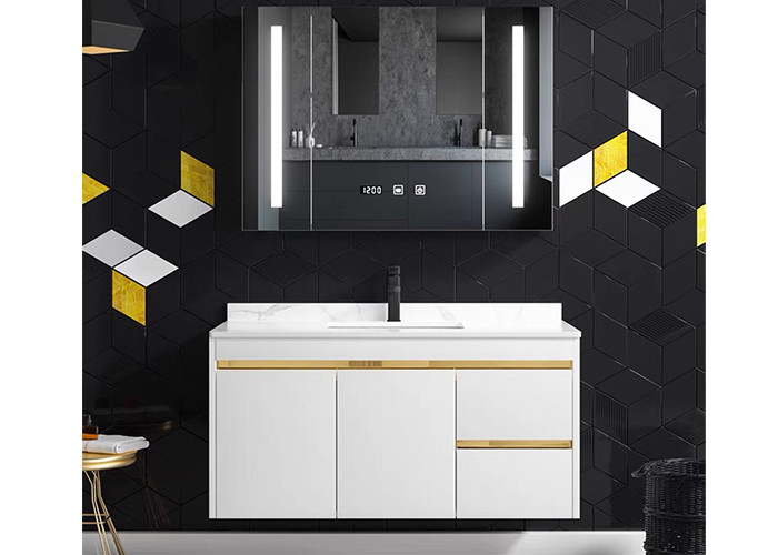 Governo di bagno di legno di superficie solido del pannello del lavabo delle nuove di progettazione del bagno della stanza unità bianche di vanità con lo specchio