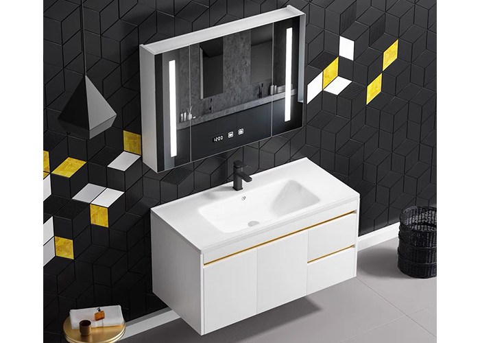 Governo di bagno di legno di superficie solido del pannello del lavabo delle nuove di progettazione del bagno della stanza unità bianche di vanità con lo specchio