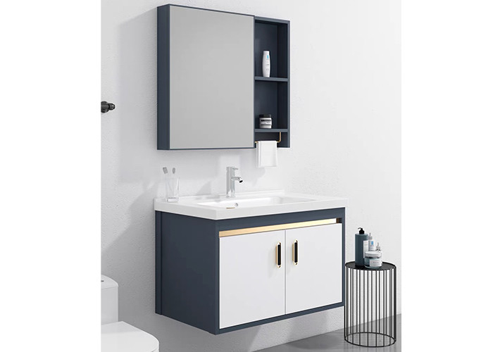 Vanità ceramica di verniciatura lucida bianca fissata al muro del bacino del PVC del bagno alta con lo specchio