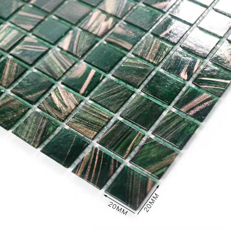 Piastrelle di vetro verde in stile retrò classico con linea d'oro Bagno Bagno Sfondo Piastrelle da parete