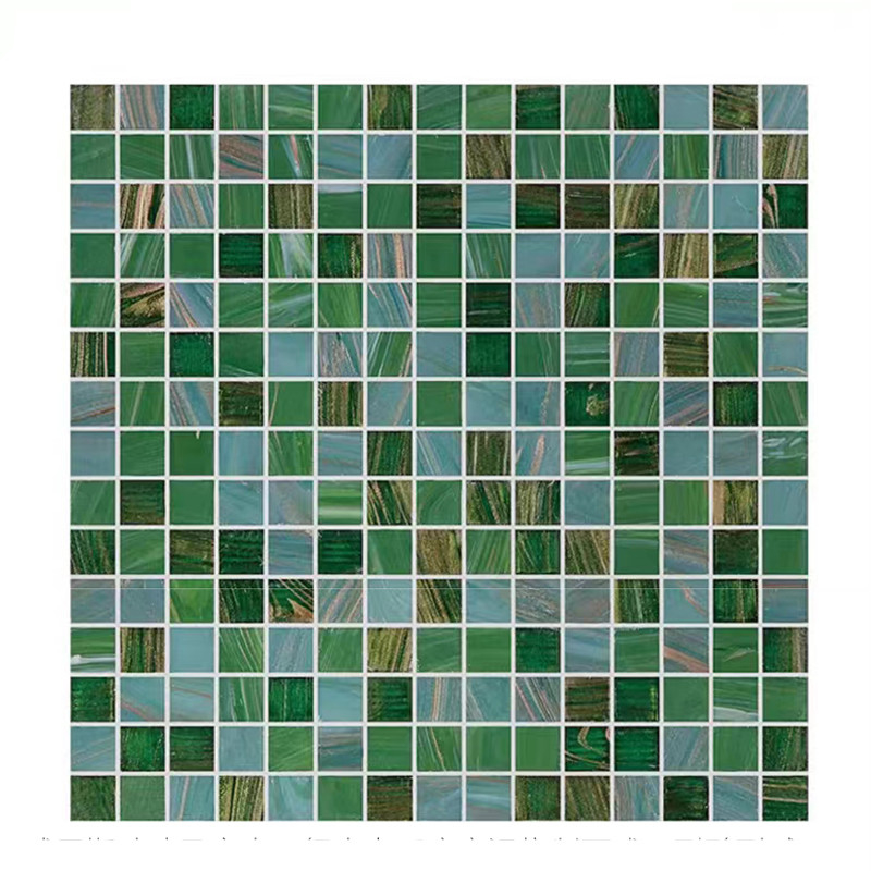 Piastrelle di vetro verde in stile retrò classico con linea d'oro Bagno Bagno Sfondo Piastrelle da parete