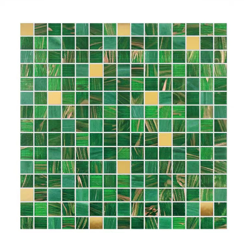 Piastrelle di vetro verde in stile retrò classico con linea d'oro Bagno Bagno Sfondo Piastrelle da parete