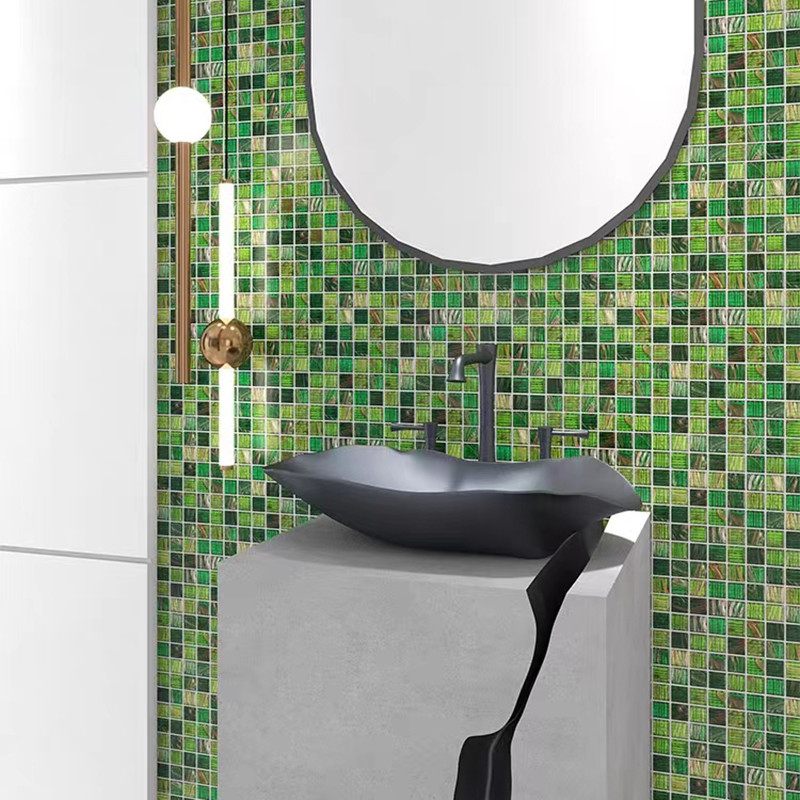 Piastrelle di vetro verde in stile retrò classico con linea d'oro Bagno Bagno Sfondo Piastrelle da parete