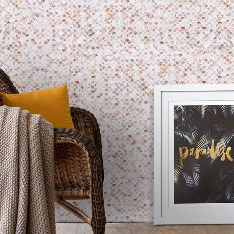 Il fan modella le mattonelle madreperlacee naturali della parete di Shell White Pattern Mosaic Tile Backsplash