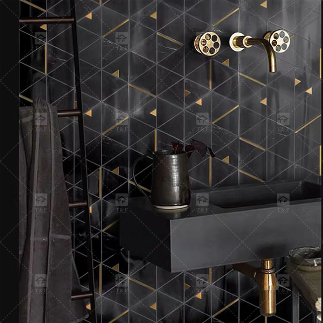 Marmo Triangolo di pietra di lusso mosaico piastrelle con acciaio inossidabile metallo mosaico piastrelle bagno Backsplash