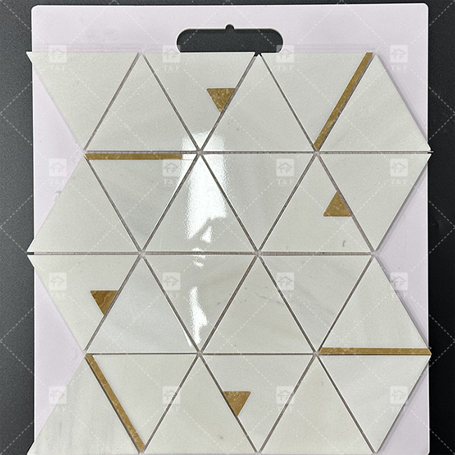 Marmo Triangolo di pietra di lusso mosaico piastrelle con acciaio inossidabile metallo mosaico piastrelle bagno Backsplash