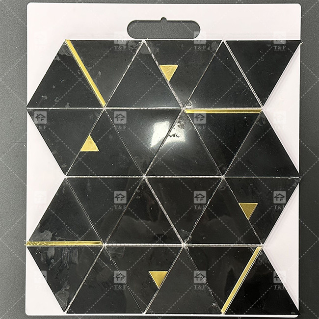 Marmo Triangolo di pietra di lusso mosaico piastrelle con acciaio inossidabile metallo mosaico piastrelle bagno Backsplash