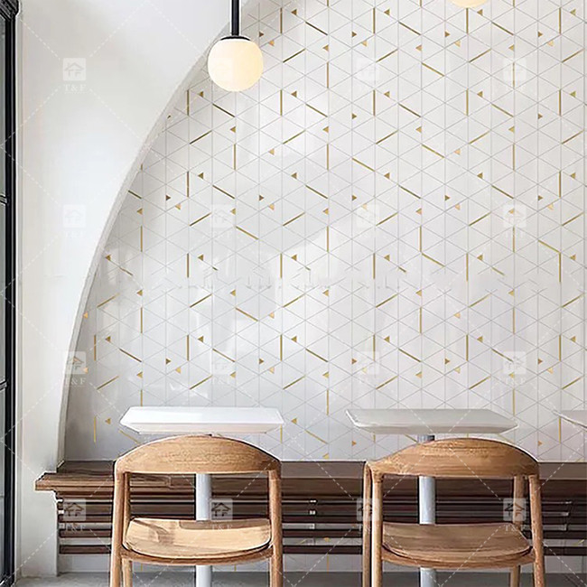 Marmo Triangolo di pietra di lusso mosaico piastrelle con acciaio inossidabile metallo mosaico piastrelle bagno Backsplash