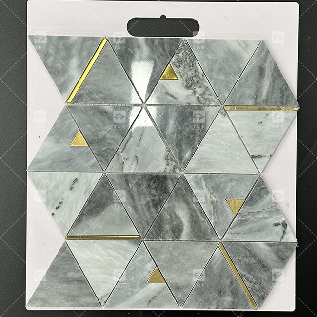 Marmo Triangolo di pietra di lusso mosaico piastrelle con acciaio inossidabile metallo mosaico piastrelle bagno Backsplash