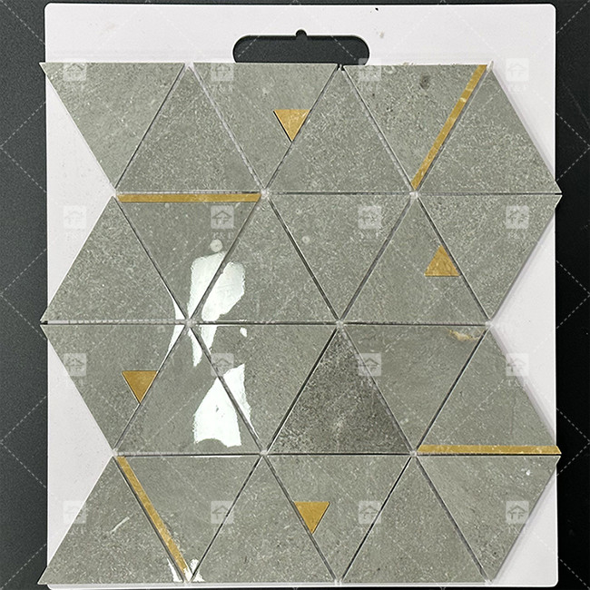 Marmo Triangolo di pietra di lusso mosaico piastrelle con acciaio inossidabile metallo mosaico piastrelle bagno Backsplash
