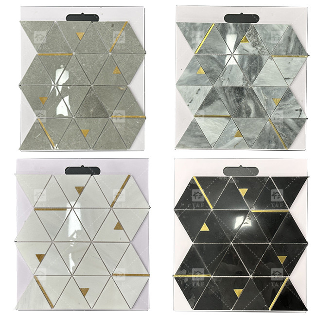 Marmo Triangolo di pietra di lusso mosaico piastrelle con acciaio inossidabile metallo mosaico piastrelle bagno Backsplash