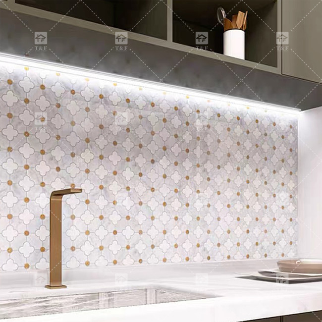 Modello di fiori a getto d'acqua Pietra di marmo mosaico Piastrelle da bagno per la decorazione domestica