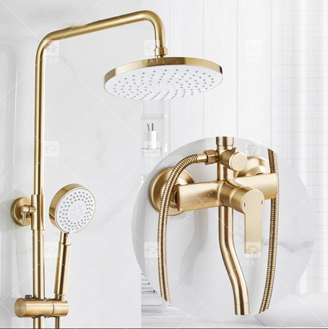 Nordic Light Luxury Shower Set Home Rubinetto di ottone spazzolato oro caldo e freddo ugello a pressione