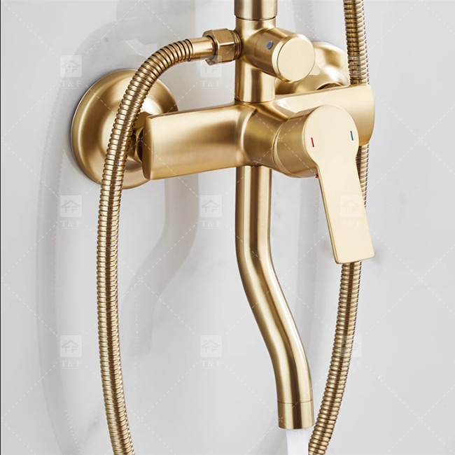 Nordic Light Luxury Shower Set Home Rubinetto di ottone spazzolato oro caldo e freddo ugello a pressione