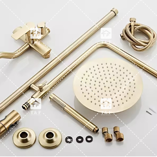 Nordic Light Luxury Shower Set Home Rubinetto di ottone spazzolato oro caldo e freddo ugello a pressione