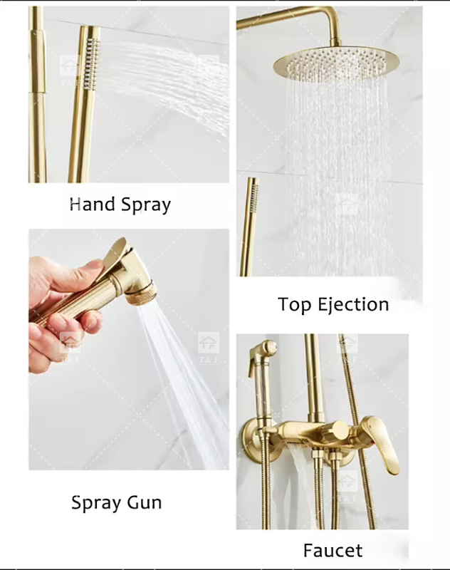 Nordic Light Luxury Shower Set Home Rubinetto di ottone spazzolato oro caldo e freddo ugello a pressione