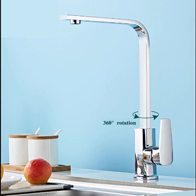 Rubinetto da cucina a rotazione di 360° Vasca lavandino con acqua calda e fredda Lavabo anti-splash 2 in 1 quadrato