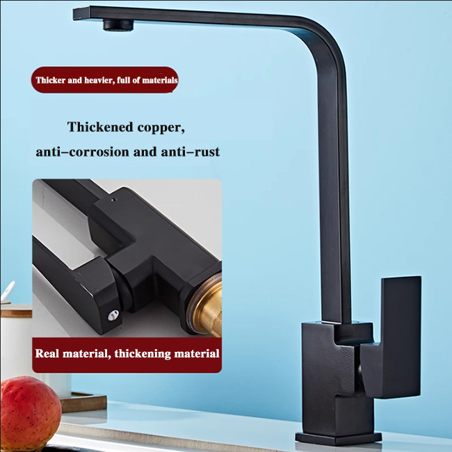 Rubinetto da cucina a rotazione di 360° Vasca lavandino con acqua calda e fredda Lavabo anti-splash 2 in 1 quadrato