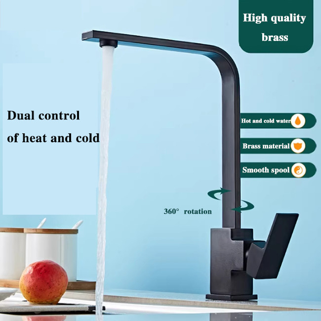 Rubinetto da cucina a rotazione di 360° Vasca lavandino con acqua calda e fredda Lavabo anti-splash 2 in 1 quadrato
