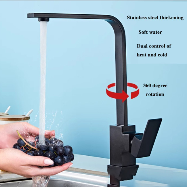 Rubinetto da cucina a rotazione di 360° Vasca lavandino con acqua calda e fredda Lavabo anti-splash 2 in 1 quadrato