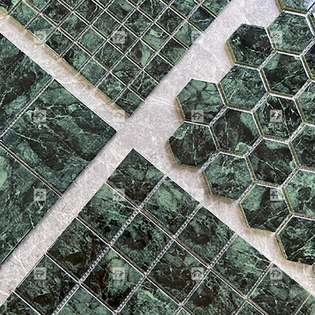Piastrelle di marmo di colore verde per pavimento e parete del bagno