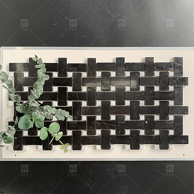 Pietra di marmo bianco e nero mosaico piastrella 8mm Decorazione muraria