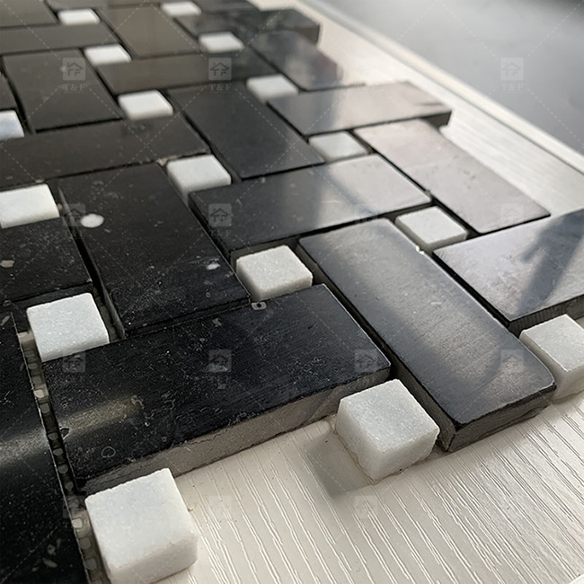 Pietra di marmo bianco e nero mosaico piastrella 8mm Decorazione muraria
