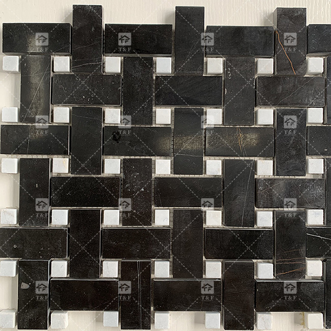 Pietra di marmo bianco e nero mosaico piastrella 8mm Decorazione muraria
