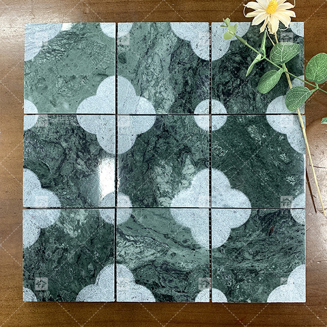 Mosaico di marmo naturale Piscina lucidata Piastrella verde di forma quadrata Decorazione della casa