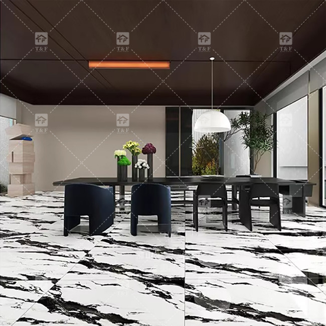 Panda Marmo Bianco Look Porcellana Piastrelle 600x1200mm Lastra per il soggiorno Decorazione della parete Pietra di lusso per i centri commerciali