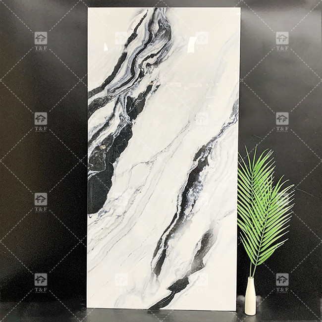 Panda Marmo Bianco Look Porcellana Piastrelle 600x1200mm Lastra per il soggiorno Decorazione della parete Pietra di lusso per i centri commerciali