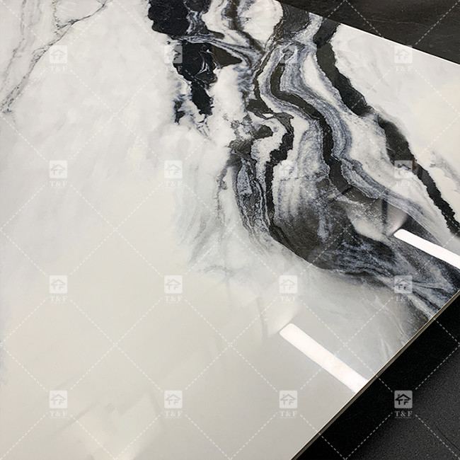 Panda Marmo Bianco Look Porcellana Piastrelle 600x1200mm Lastra per il soggiorno Decorazione della parete Pietra di lusso per i centri commerciali