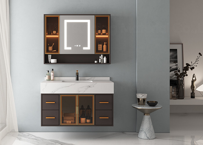 Specchio d'argento di lusso moderno del Governo HD Smart LED di Hung Floating bagno Vanity Units della parete