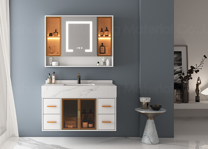 Specchio d'argento di lusso moderno del Governo HD Smart LED di Hung Floating bagno Vanity Units della parete